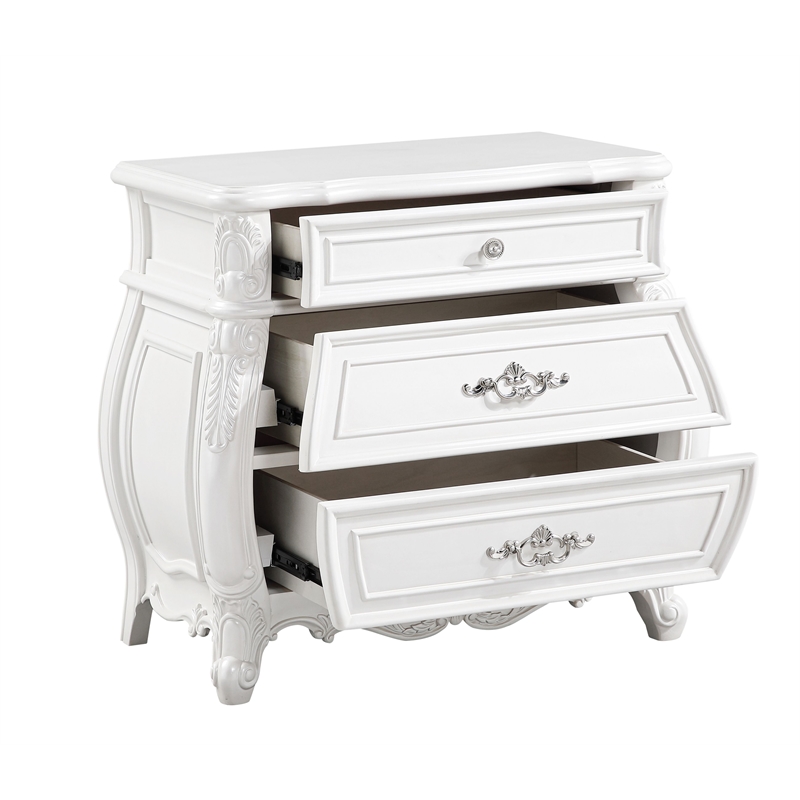 Opulence Traditional Style Queen 4PC Bedroom Set Made With Wood in Pearl White