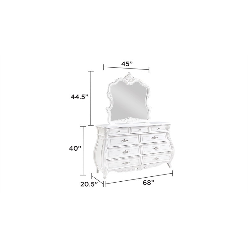 Opulence Traditional Style Queen 4PC Bedroom Set Made With Wood in Pearl White