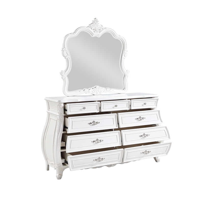 Opulence Traditional Style Queen 4PC Bedroom Set Made With Wood in Pearl White