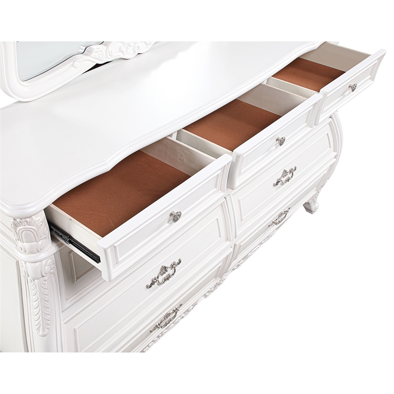 Opulence Traditional Style Queen 4PC Bedroom Set Made With Wood in Pearl White