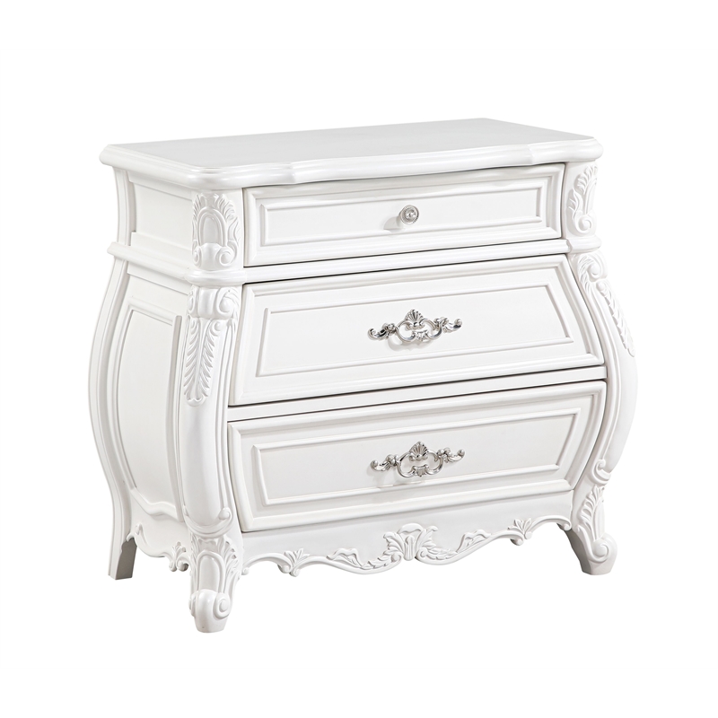 Opulence Traditional Style Queen 5PC Bedroom Set Made With Wood in Pearl White
