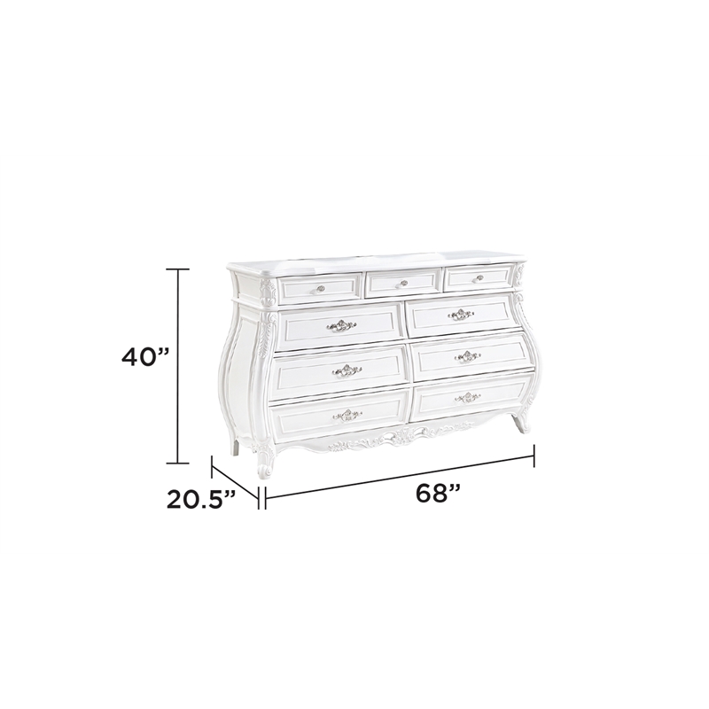 Opulence Traditional Style Queen 5PC Bedroom Set Made With Wood in Pearl White