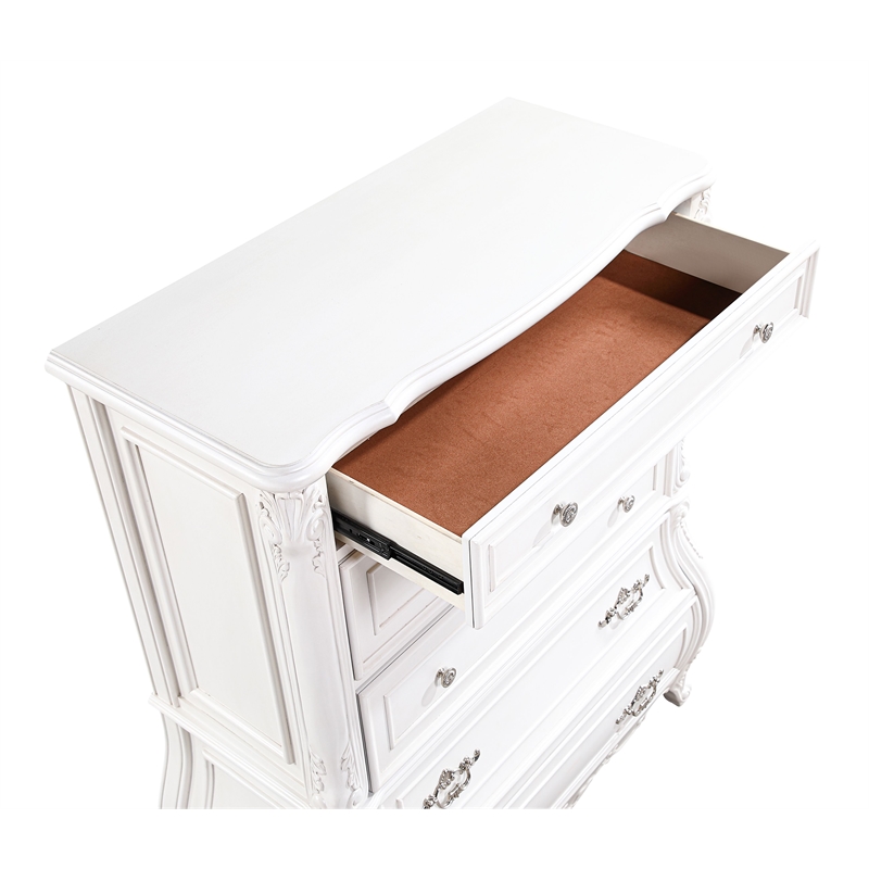 Opulence Traditional Style Queen 5PC Bedroom Set Made With Wood in Pearl White