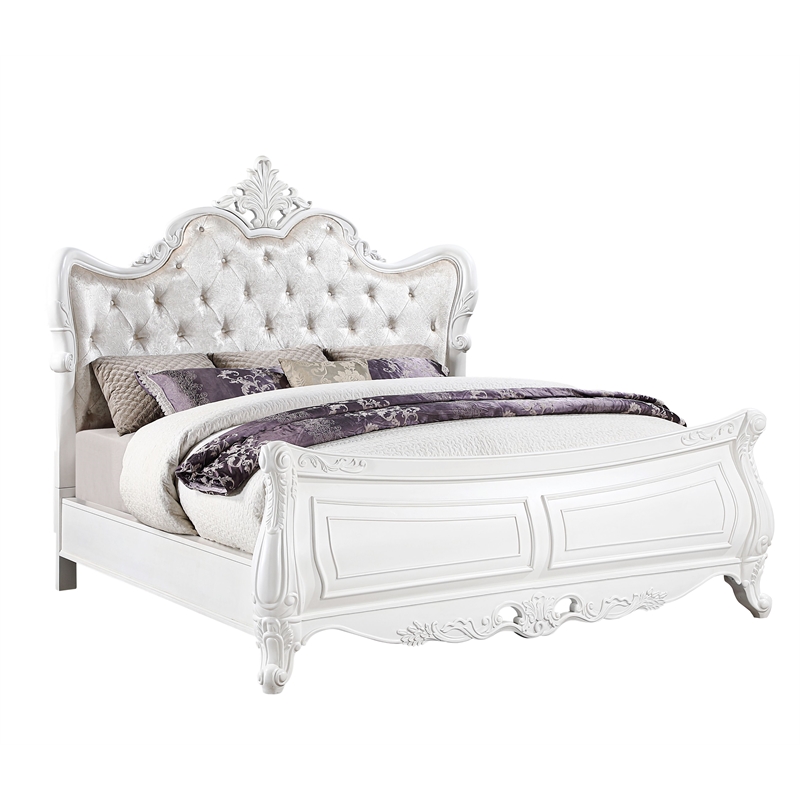Opulence Traditional Style Queen 5PC Bedroom Set Made With Wood in Pearl White