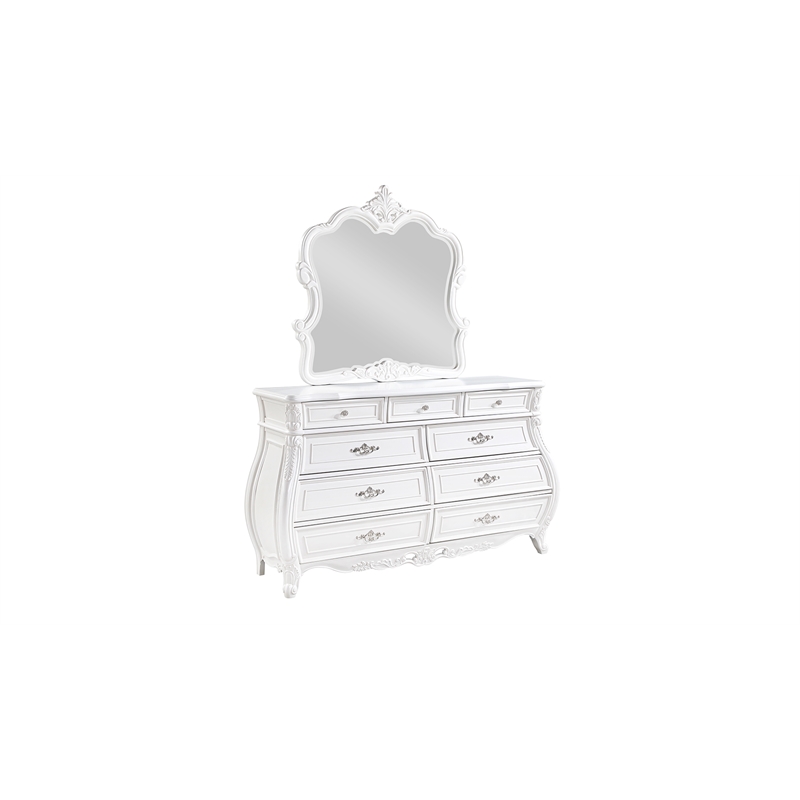 Opulence Traditional Style King 4PC Bedroom Set Made With Wood in Pearl White