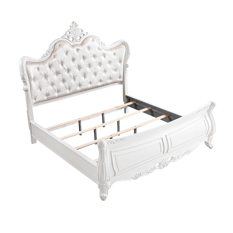 Opulence Traditional Style King 4PC Bedroom Set Made With Wood in Pearl White