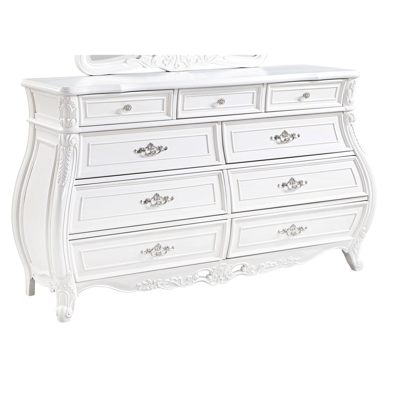 Opulence Traditional Style King 4PC Bedroom Set Made With Wood in Pearl White