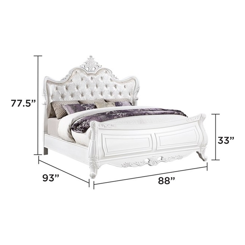 Opulence Traditional Style King 4PC Bedroom Set Made With Wood in Pearl White