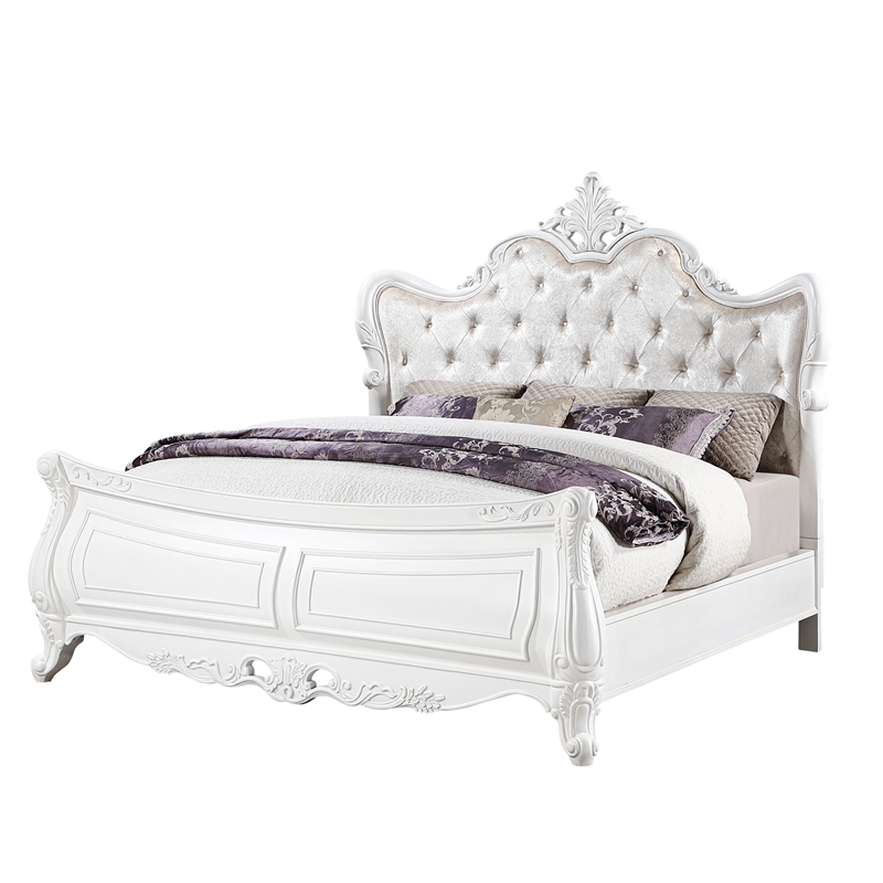 Opulence Traditional Style King 5PC Bedroom Set Made With Wood in Pearl White
