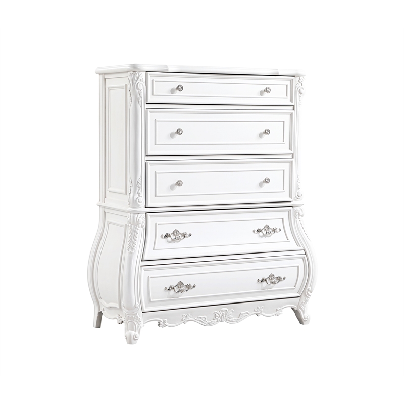 Opulence Traditional Style King 5PC Bedroom Set Made With Wood in Pearl White