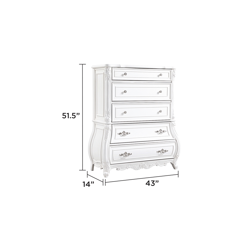Opulence Traditional Style King 5PC Bedroom Set Made With Wood in Pearl White