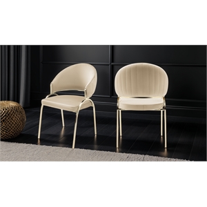 Ruby Contemporary style chair made with Metal Gold Legs in Beige Color