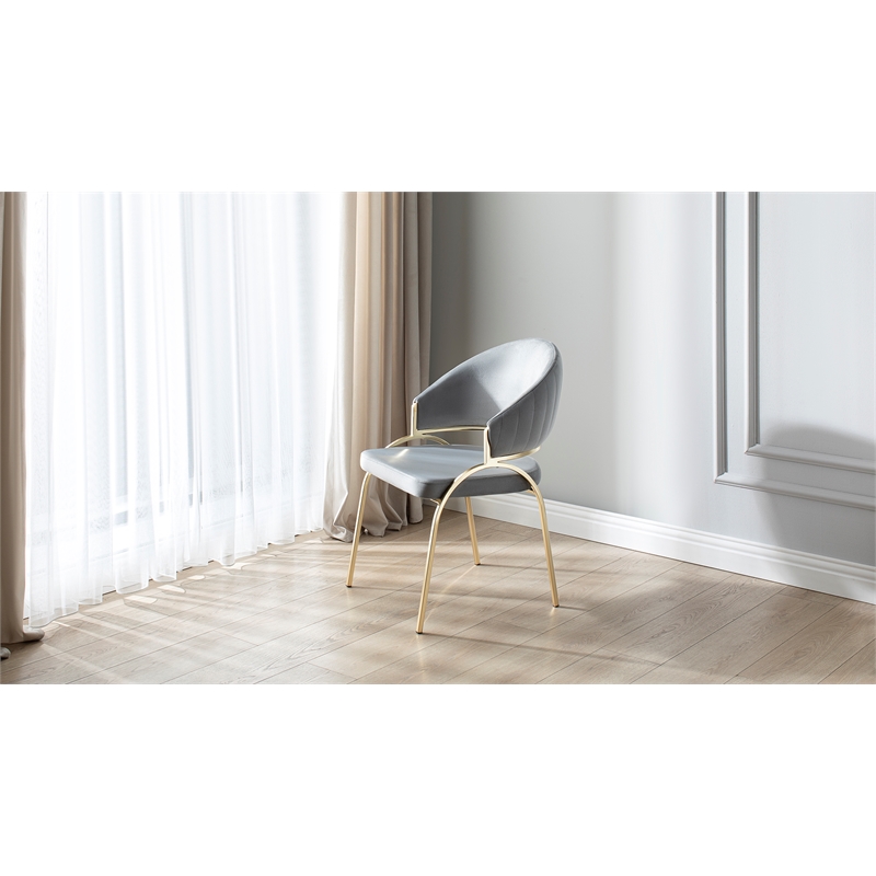 Ruby Contemporary style chair made with Metal Gold Legs in Gray Color