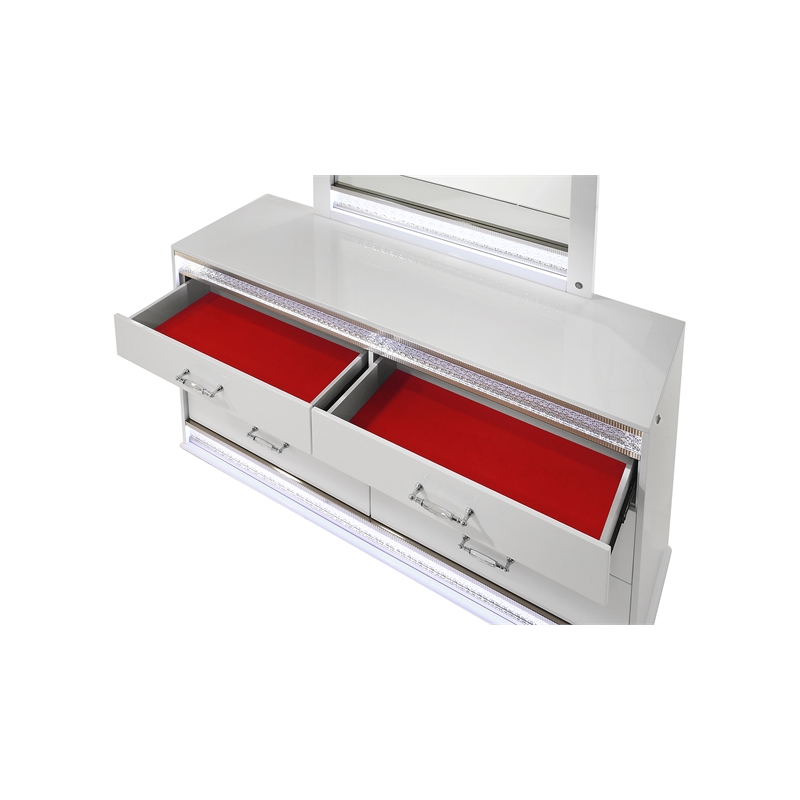 Glam Modern Style 6-Drawer Dresser Made With Wood & inbuilt LED in White color