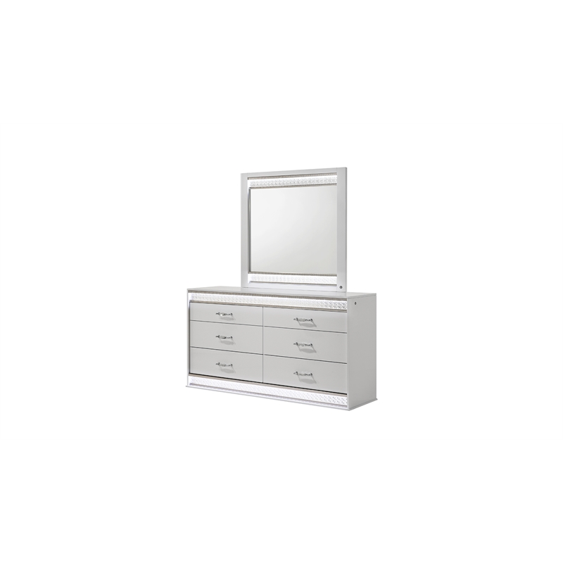 Glam Modern Style 6-Drawer Dresser Made With Wood & inbuilt LED in White color