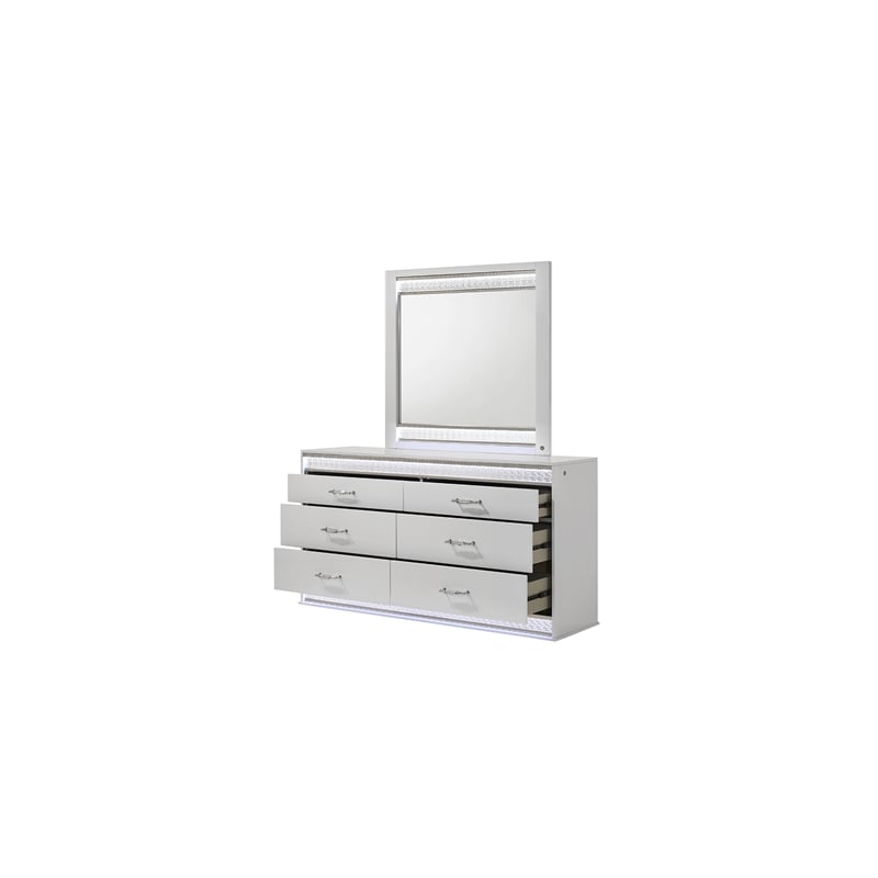 Glam Modern Style 6-Drawer Dresser Made With Wood & inbuilt LED in White color
