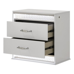 glam modern style 2-drawer nightstand made with wood & inbuilt led in white