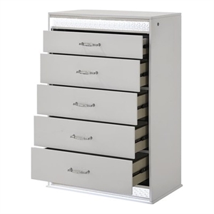 Glam Modern Style 5-Drawer Chest Made With Wood & inbuilt LED in White Color