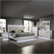 Glam Modern Style Upholstered LED Queen 5PC Bedroom Set Made With Wood in White