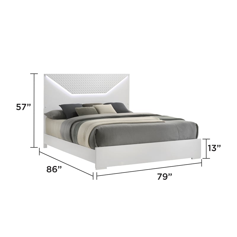 Blanca Modern Style LED King Bed Made With Wood in White