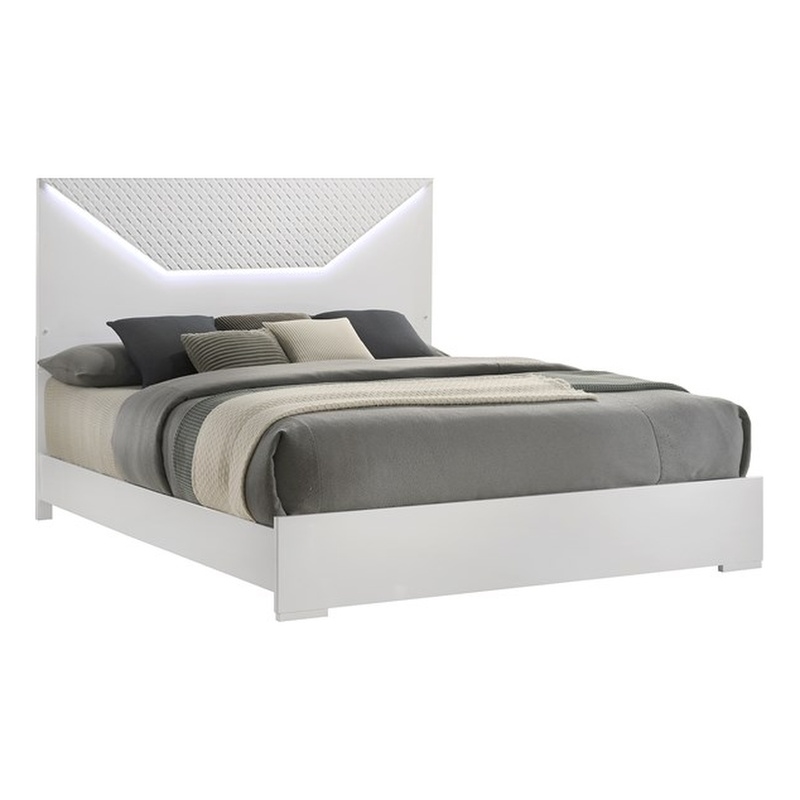 Blanca Modern Style LED King Bed Made With Wood in White