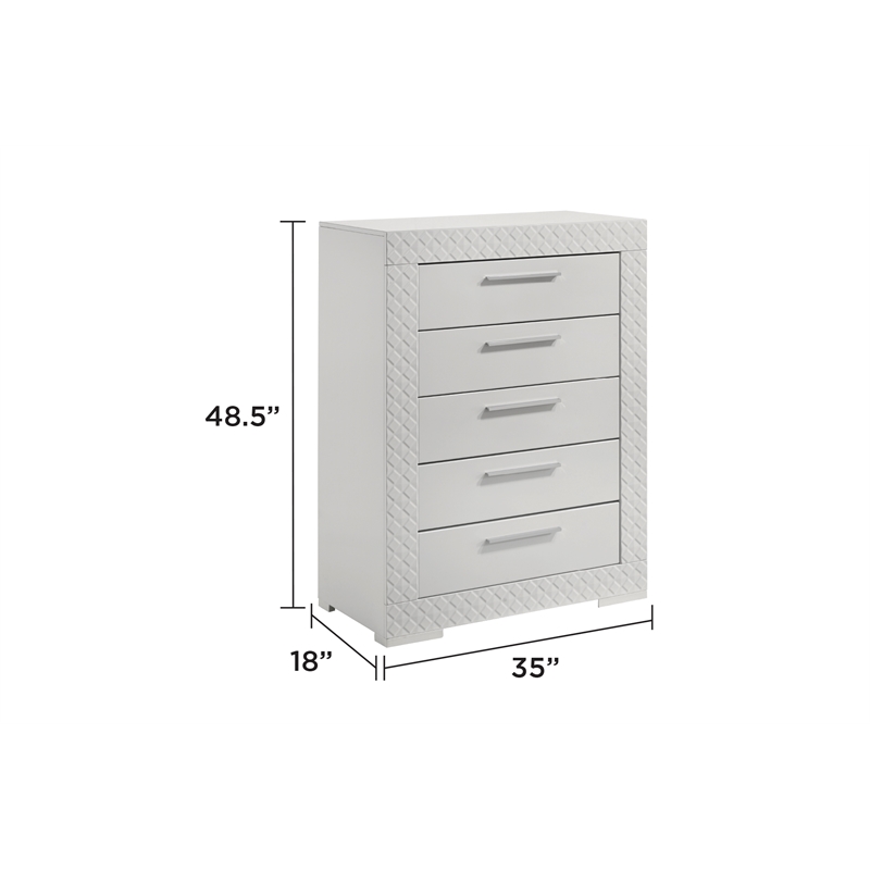 Blanca Modern Style 5-Drawer Chest Made With Wood in White Color