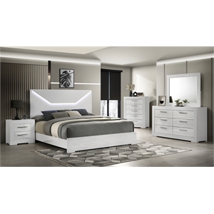 Blanca Modern Style LED Queen 5PC Bedroom Set Made With Wood in White