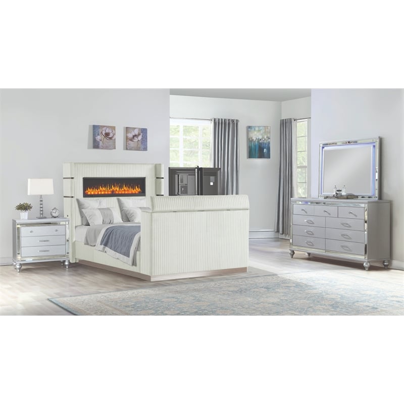 Lavish Modern Style 4 Pc Queen Bedroom Set Made with Wood in Beige