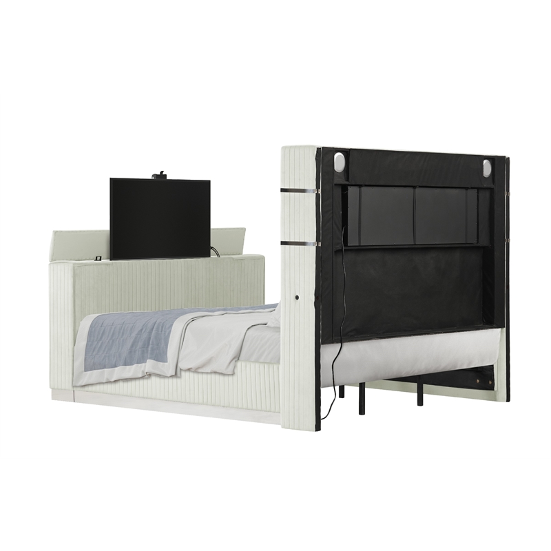 Lavish Modern Style 4 Pc Queen Bedroom Set Made with Wood in Beige