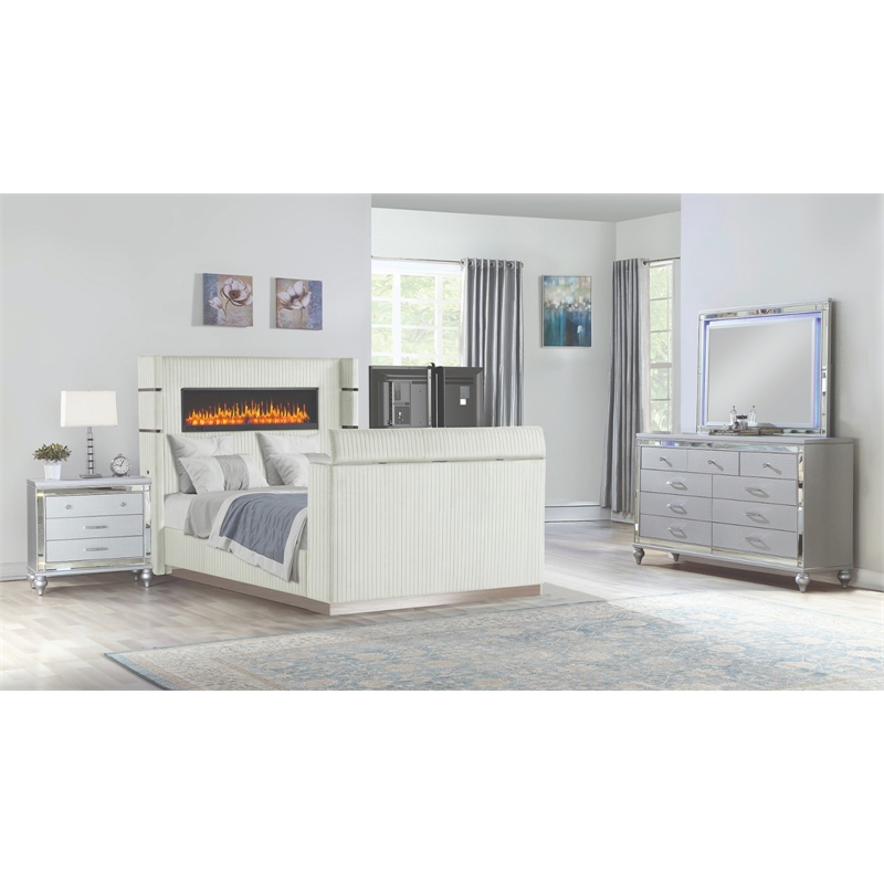 Lavish Modern Style 4 Pc King Bedroom Set Made with Wood in Beige