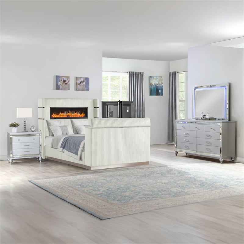 Lavish Modern Style 4 Pc King Bedroom Set Made with Wood in Beige