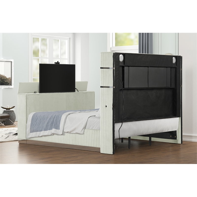 Lavish Modern Style 4 Pc King Bedroom Set Made with Wood in Beige