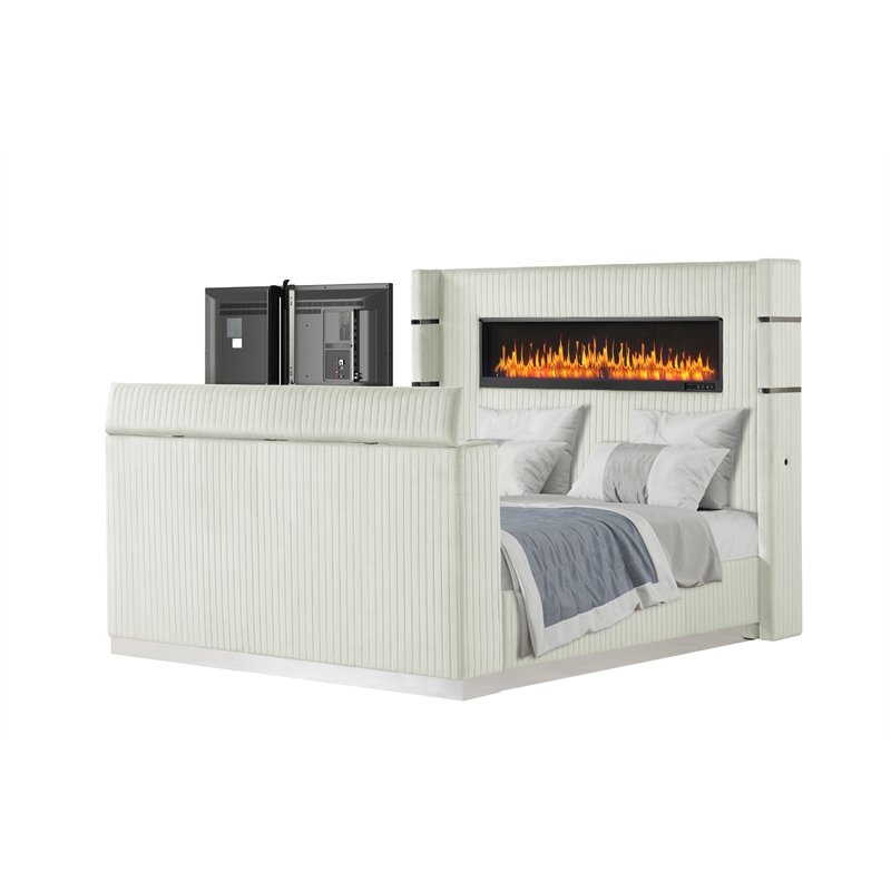 Lavish Modern Style 4 Pc King Bedroom Set Made with Wood in Beige