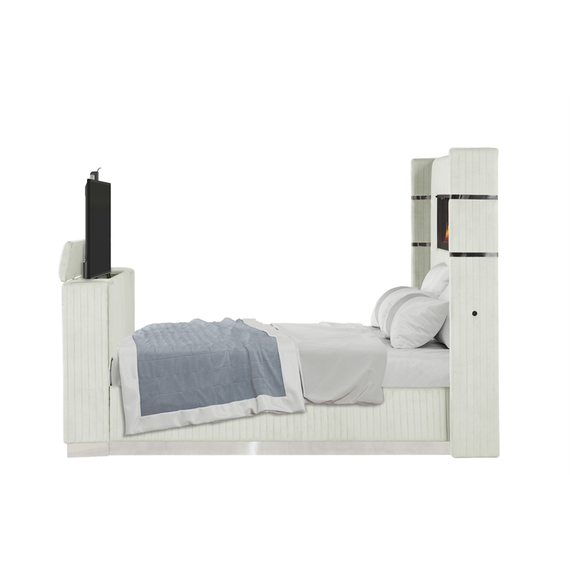 Lavish Modern Style 4 Pc King Bedroom Set Made with Wood in Beige
