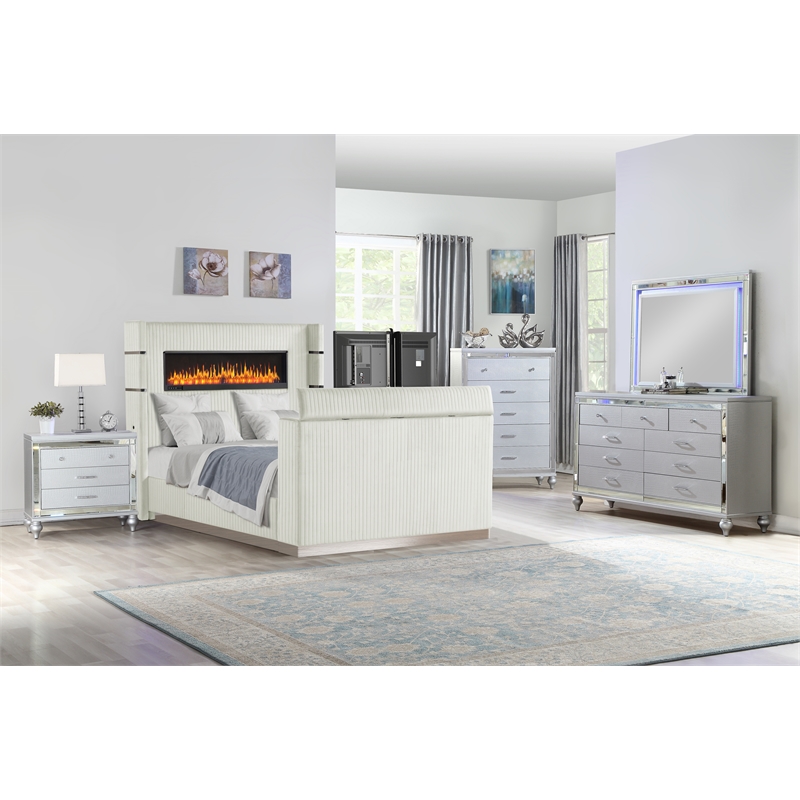 Lavish Modern Style 5 Pc King Bedroom Set Made with Wood in Beige