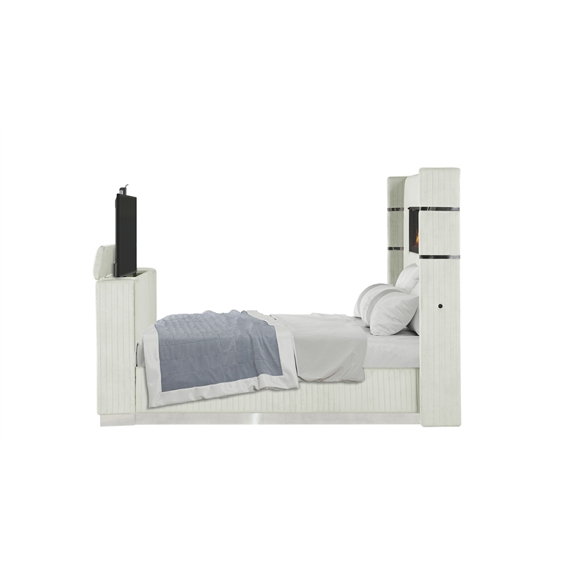 Lavish Modern Style 5 Pc King Bedroom Set Made with Wood in Beige