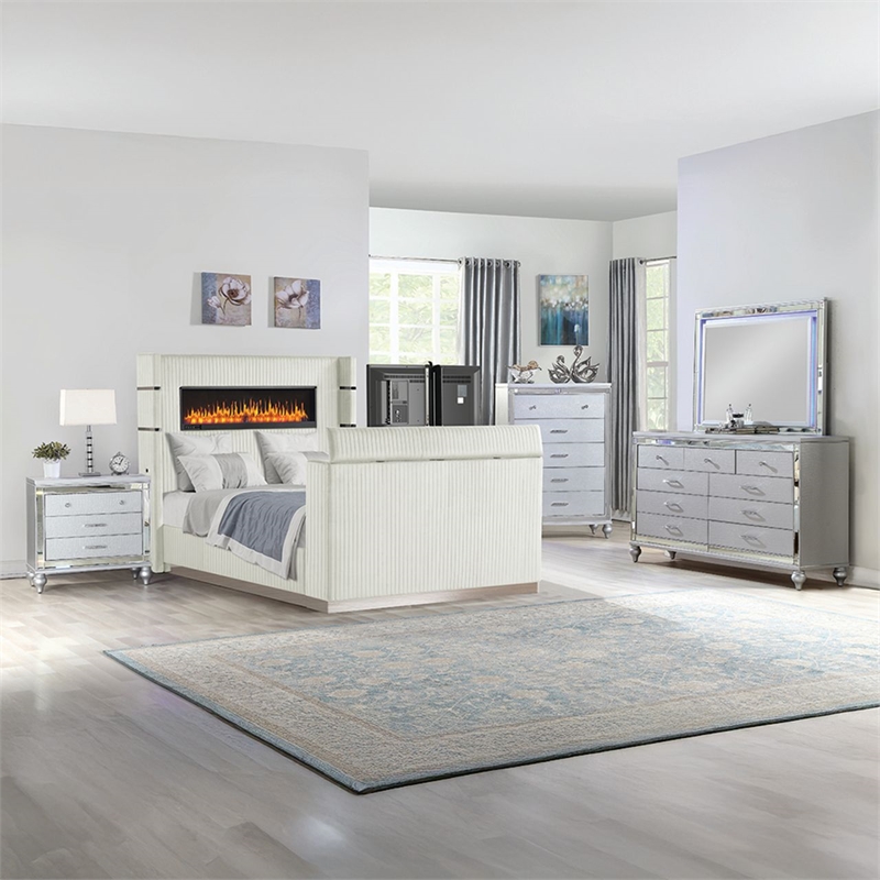 Lavish Modern Style 5 Pc King Bedroom Set Made with Wood in Beige