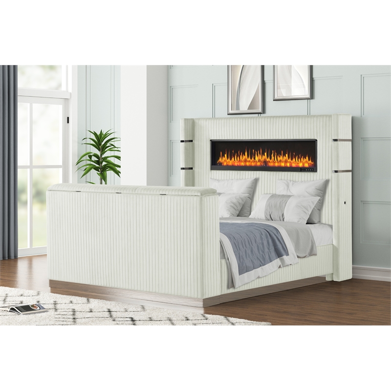 Lavish Modern Style 5 Pc King Bedroom Set Made with Wood in Beige