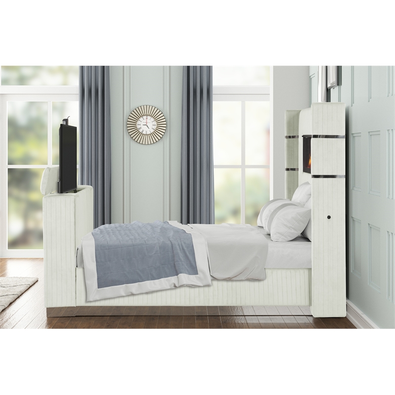 Lavish Modern Style 5 Pc King Bedroom Set Made with Wood in Beige