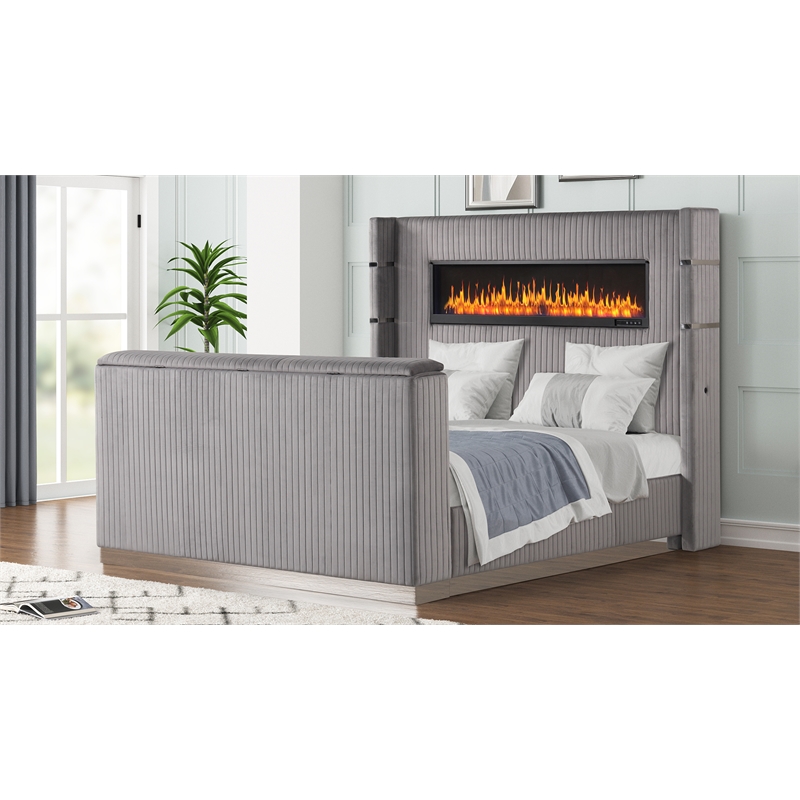 Lavish Modern Style 4 Pc Queen Bedroom Set Made with Wood in Gray
