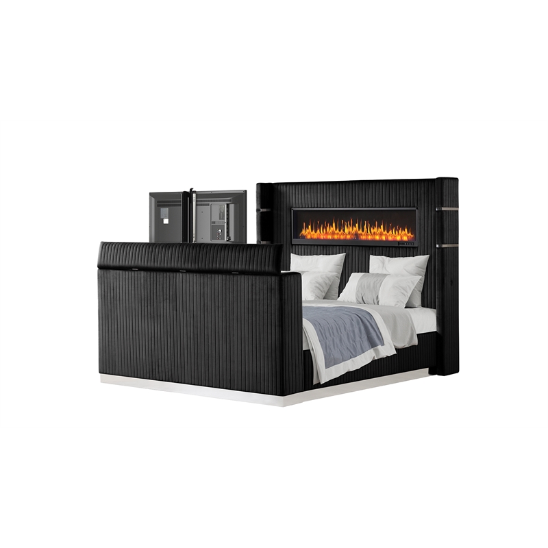 Lavish Modern Style 4 Pc Queen Bedroom Set Made with Wood in Black