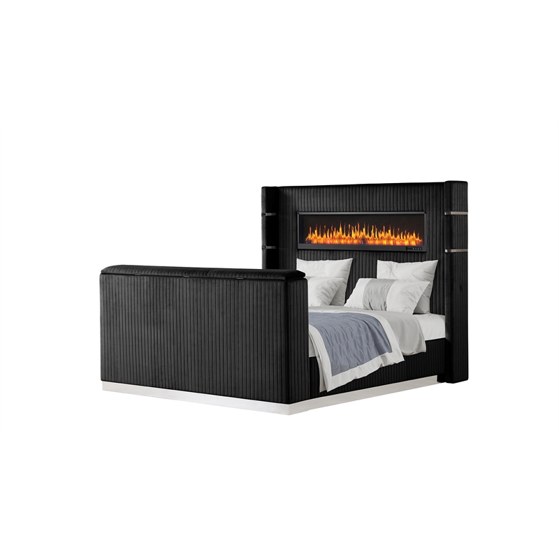 Lavish Modern Style 4 Pc Queen Bedroom Set Made with Wood in Black