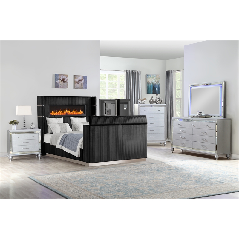 Lavish Modern Style 5 Pc Queen Bedroom Set Made with Wood in Black