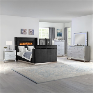 Lavish Modern Style 5 Pc King Bedroom Set Made with Wood in Black