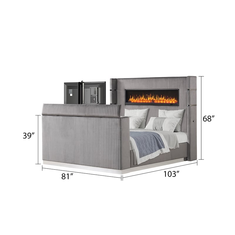 Lavish Modern Style 4 Pc King Bedroom Set Made with Wood in Gray