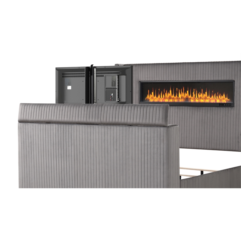 Lavish Modern Style 4 Pc King Bedroom Set Made with Wood in Gray