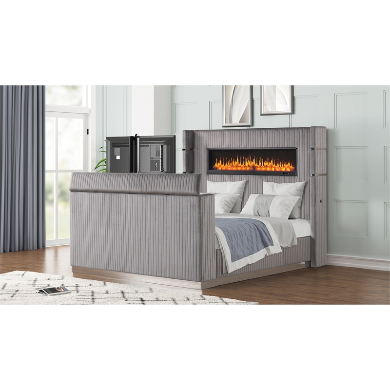 Lavish Modern Style 4 Pc King Bedroom Set Made with Wood in Gray