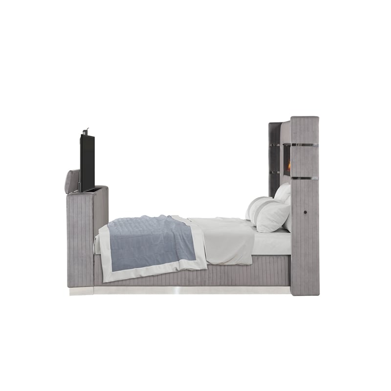 Lavish Modern Style 5 Pc King Bedroom Set Made with Wood in Gray