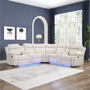 Lacrose Modern Style Power Recliner Sectional made with wood and metal in Beige