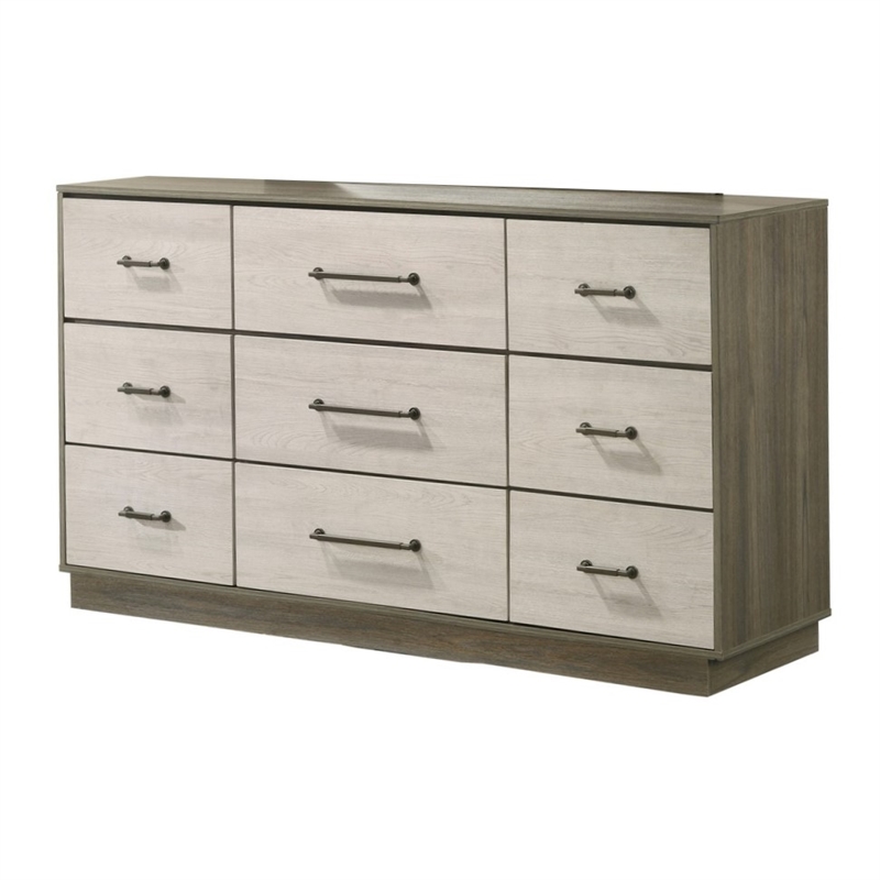 Gem Modern Style  two tone 9-Drawer Dresser Made with wood in light Beige& Brown